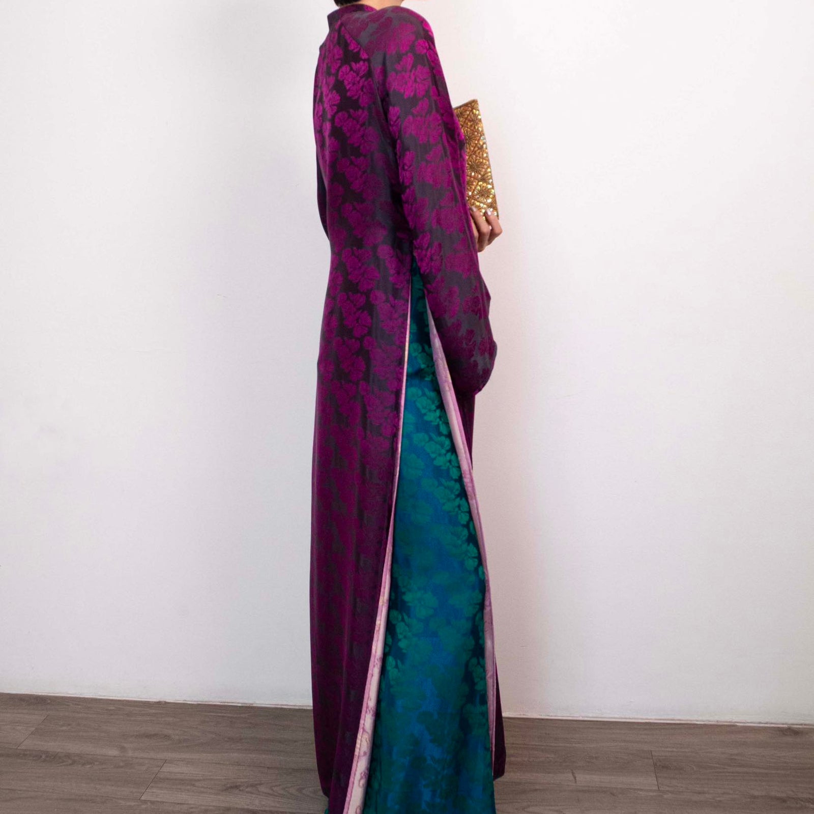 Amethyst Passage Ao-dai Set - Double-layered Ao-dai in Indian Silk - side profile by Lo Boutique
