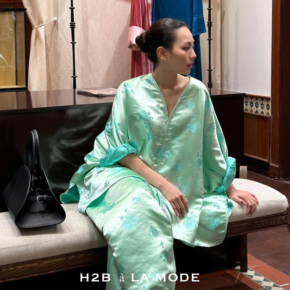 "Rita" Modernized Bà Ba Set - Brocade Silk in Green