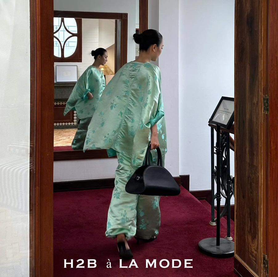"Rita" Modernized Bà Ba Set - Brocade Silk in Green
