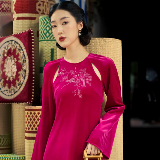 "Diem Quyen" - Cut-out Embroidered Velvet Dress