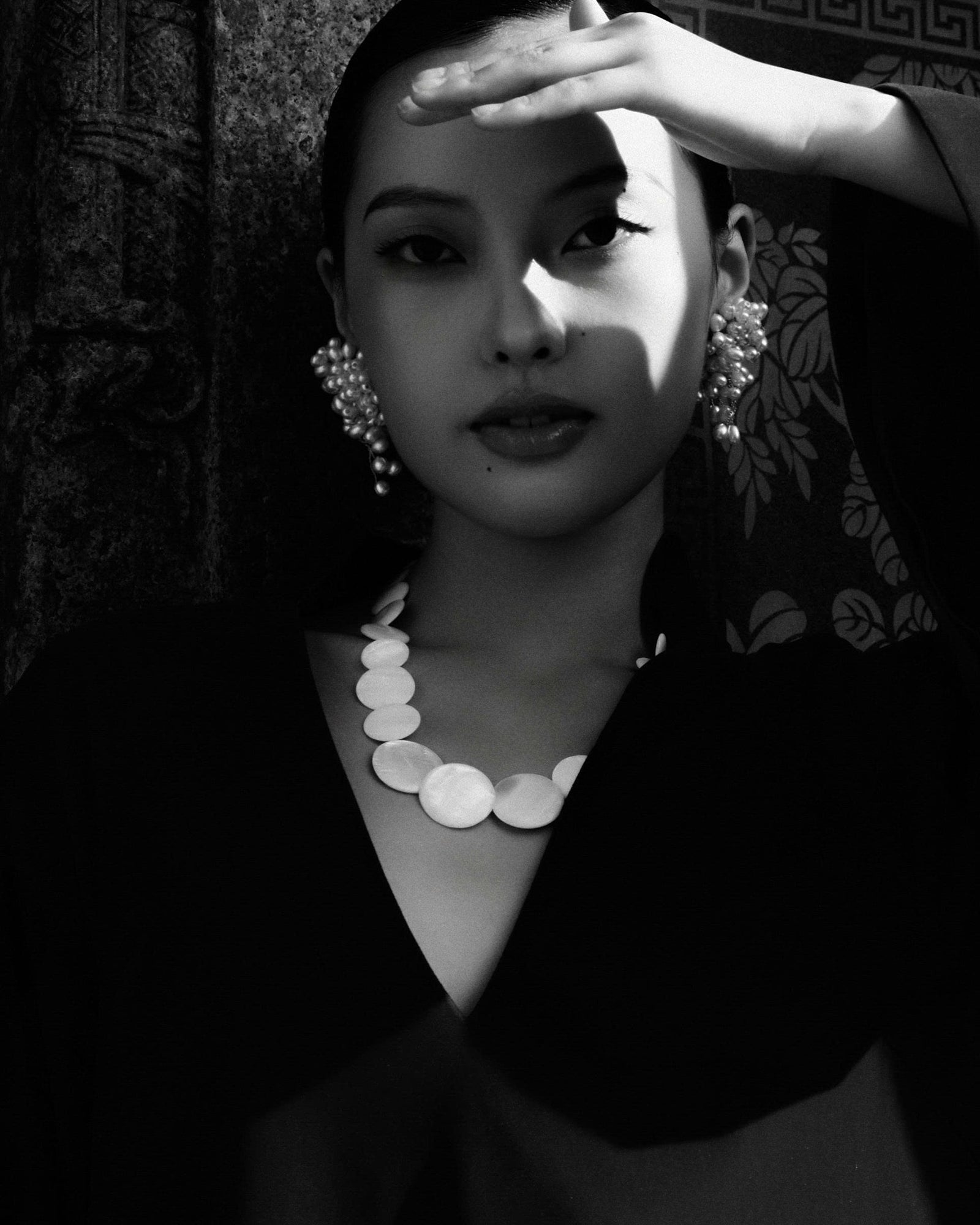 Vietnamese Ao Dai - My Nhung - Velvet Ao Dai Set - front view in silk in black by Tam
