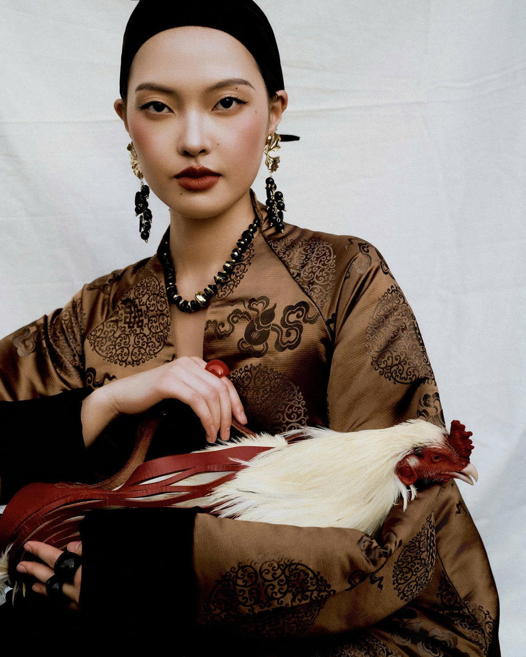 Vietnamese Ao Dai - Luong Nhung - Silk Top in Champagne Gold - front view in champagne gold by Bonjour