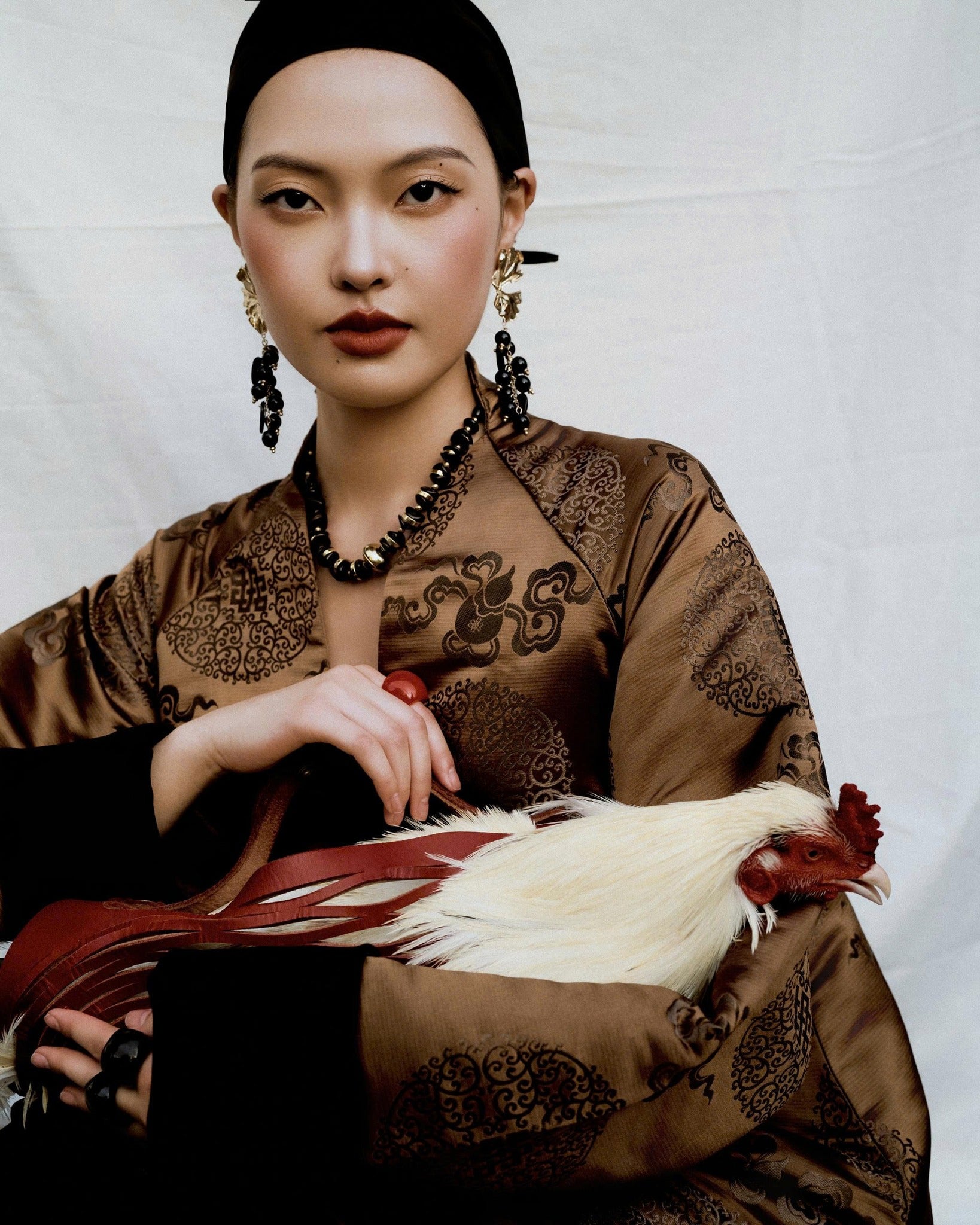 Vietnamese Ao Dai - Luong Nhung - Silk Top in Champagne Gold - front view in champagne gold by Bonjour