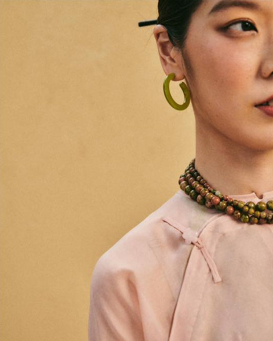 [Limited Edition] Blush Harmony Ao-dai Set - Luxury Dual-Layered Hand-Embroidered Organza and Silk Ensemble - side profile