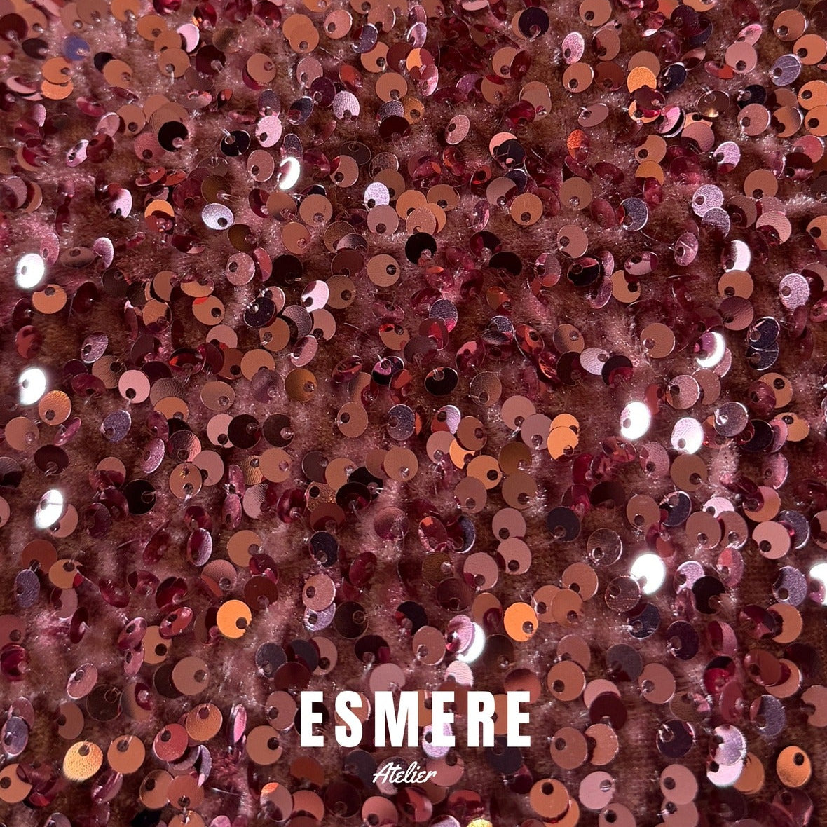 Hanh Nguyen Ao dai set – Rosewood Sequin on Velvet - detail close-up in sequins in rose gold by Esmere Studio