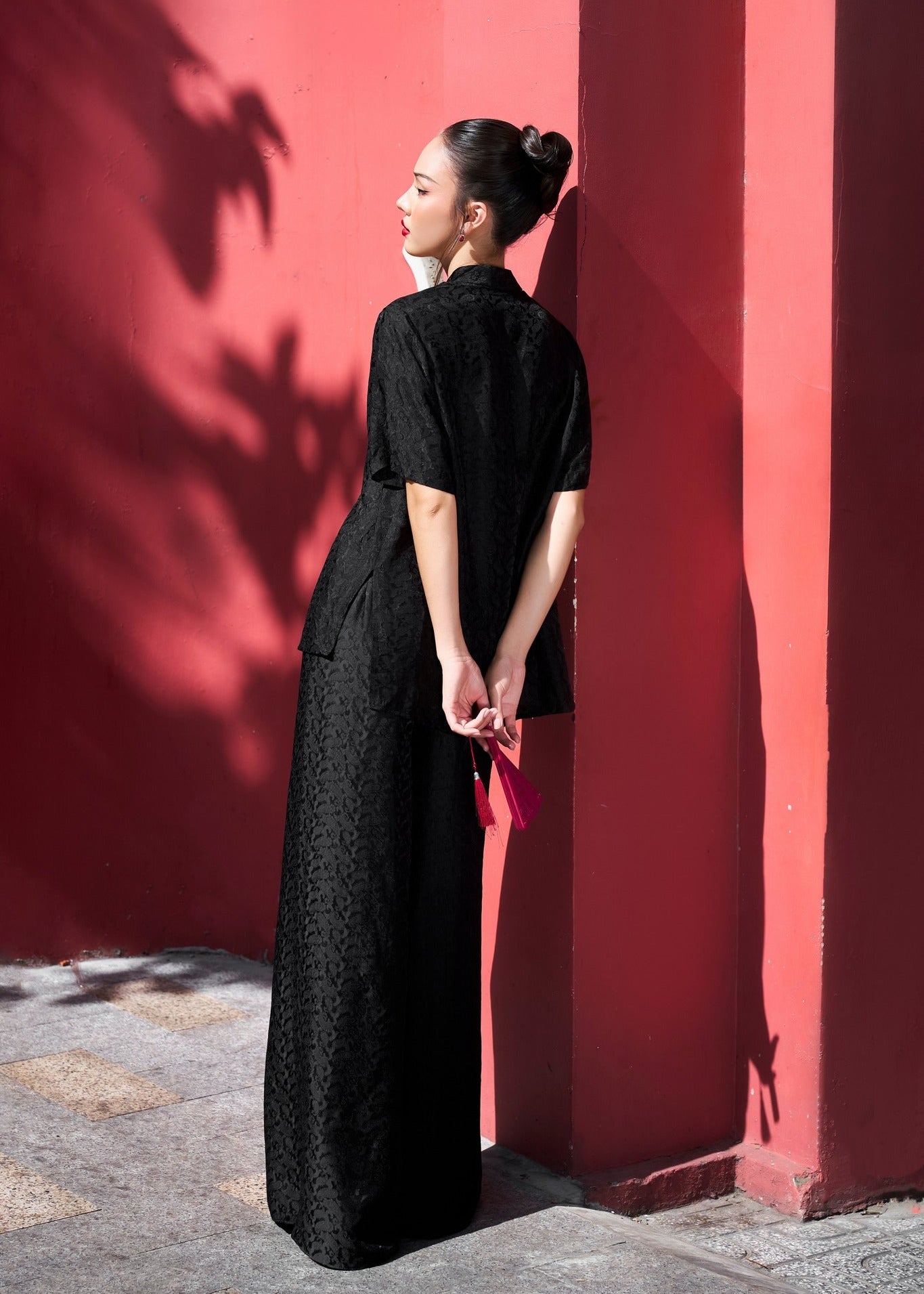 “Serenity” Modern Baba Set – Worm Silk Ensemble in Midnight Black