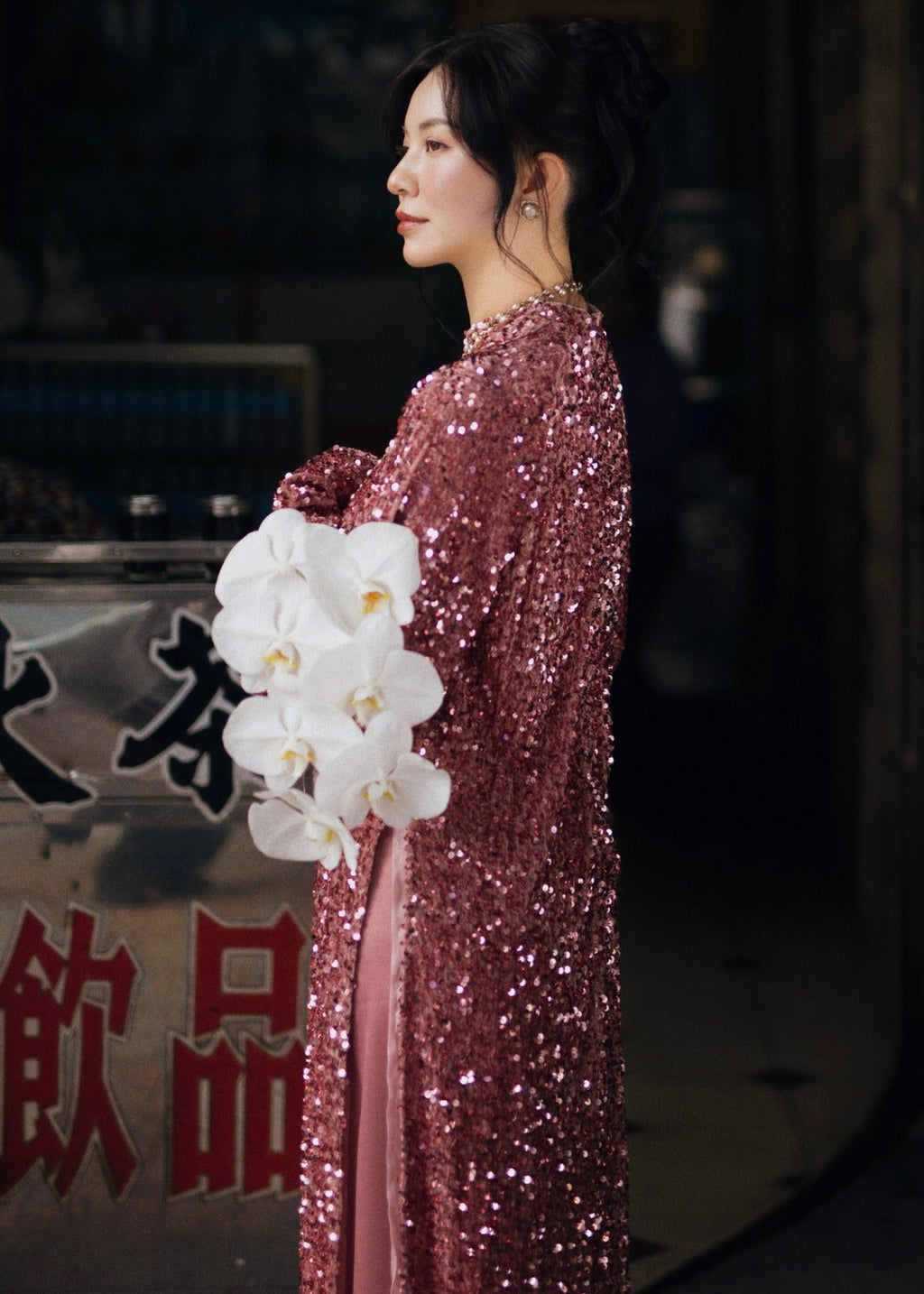 "Hanh Nguyen" Ao dai set – Rosewood Sequin on Velvet