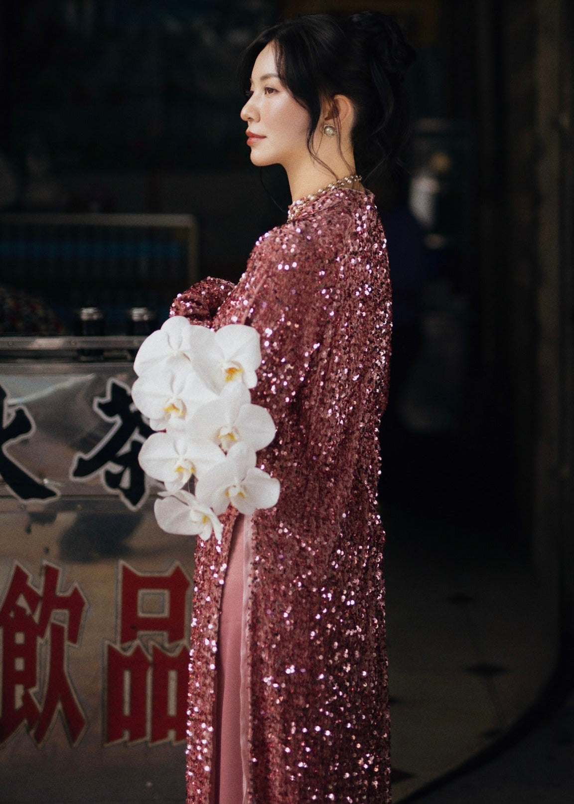 "Hanh Nguyen" Ao dai set – Rosewood Sequin on Velvet