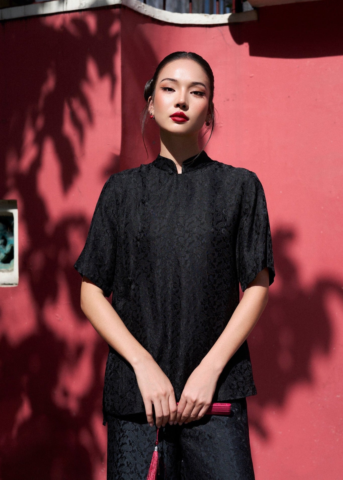 “Serenity” Modern Baba Set – Worm Silk Ensemble in Midnight Black