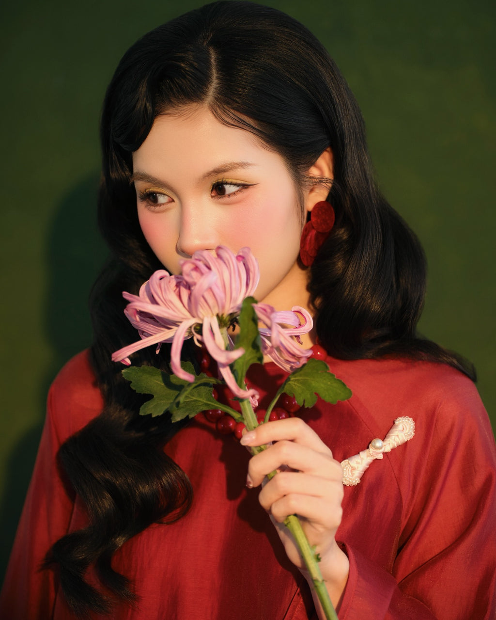 Vietnamese Ao Dai - Moc Tra Bà Ba Set - Tencel in Crimson - front view in silk in red by Garderobe