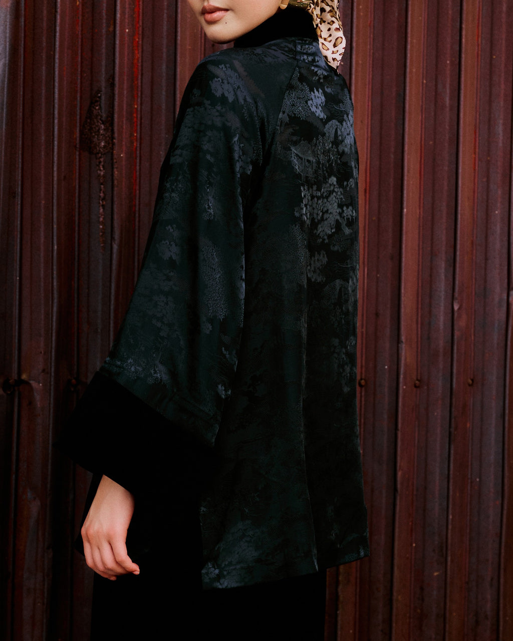 Vietnamese Ao Dai - My Nhung - Velvet Top in Charcoal Gray - back view by Bonjour