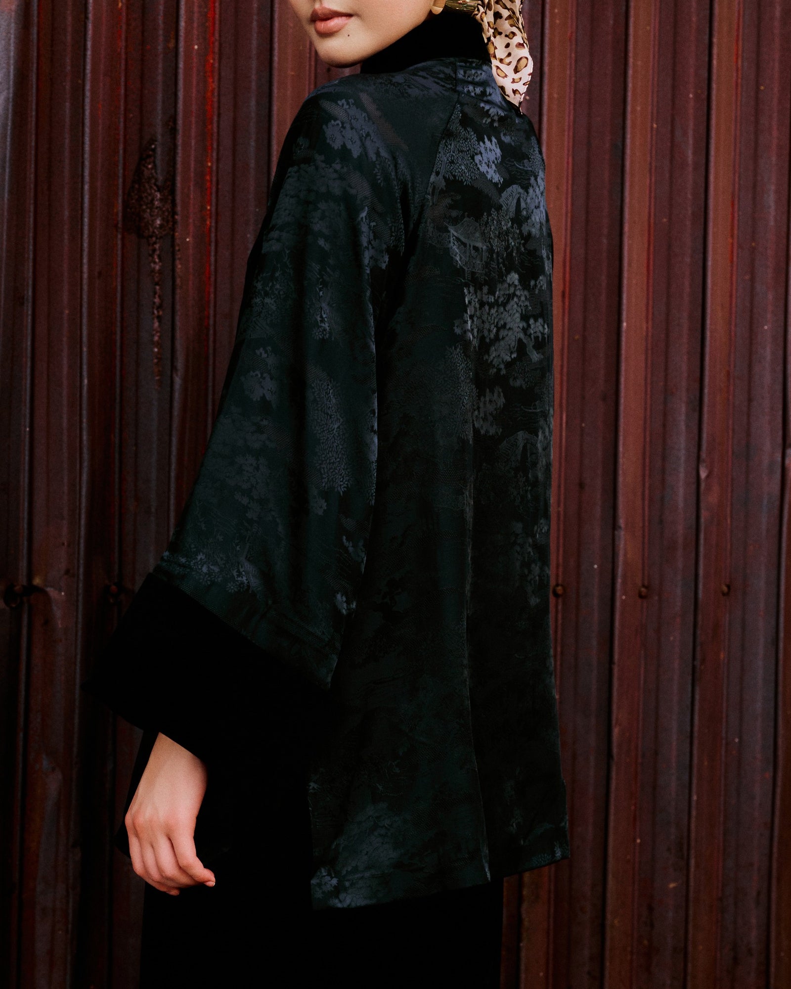 Vietnamese Ao Dai - My Nhung - Velvet Top in Charcoal Gray - back view by Bonjour