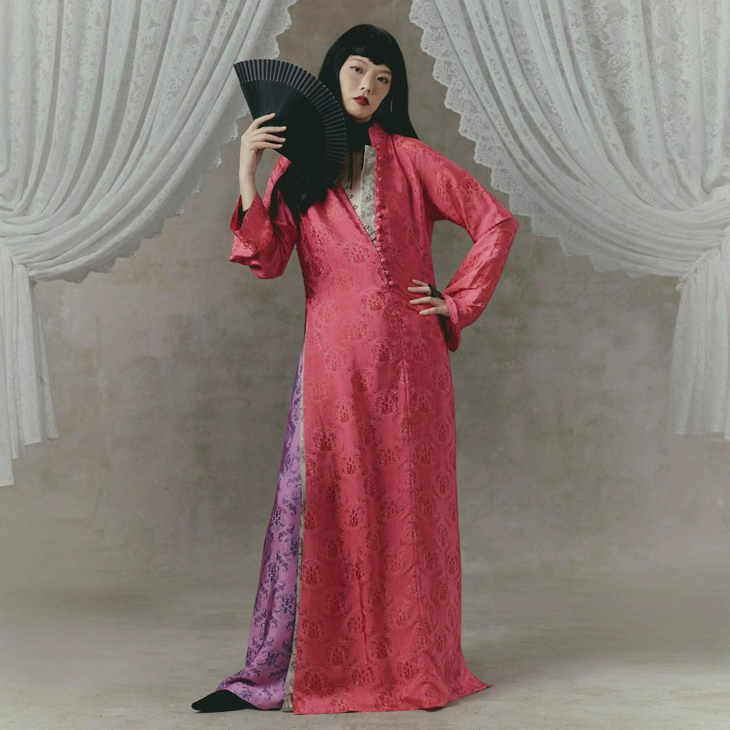 Phu Ba Heritage Ao-dai Set – Double-Panelled Wormsilk with Sculpted Front Cut - front view by H2B a la Mode