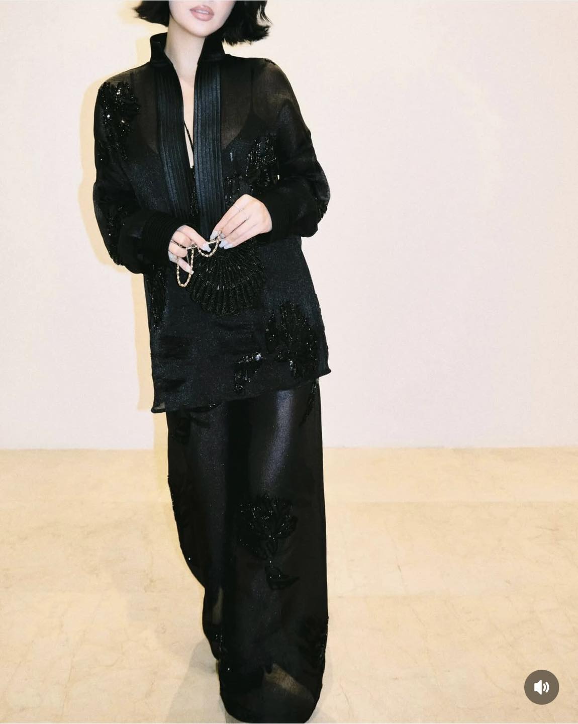 "Ba Bar Heritage" Modernized Bà Ba Set - Luxury Sequined Chiffon & Pleated Silk in Black