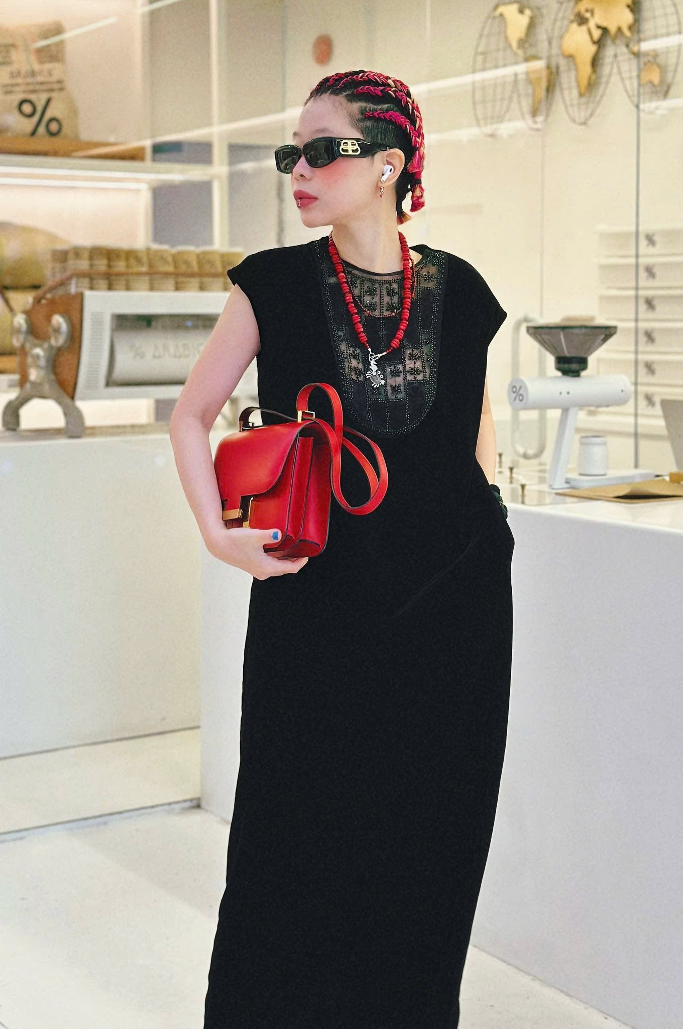 Velvet Prosperity – Velvet Dress with Lacy front in Mid-night Black - front view by Huyen Thai Collection