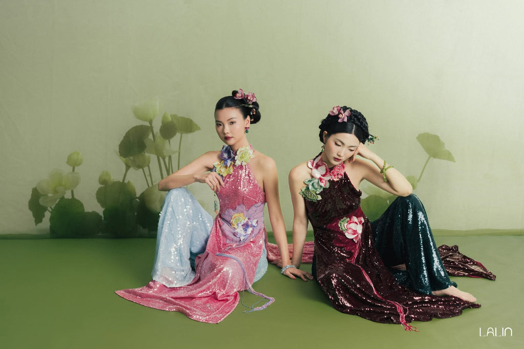 “Tịnh Liên” Luxury Ao-dai Set – Hand-Embellished Sequin in Lotus Blush