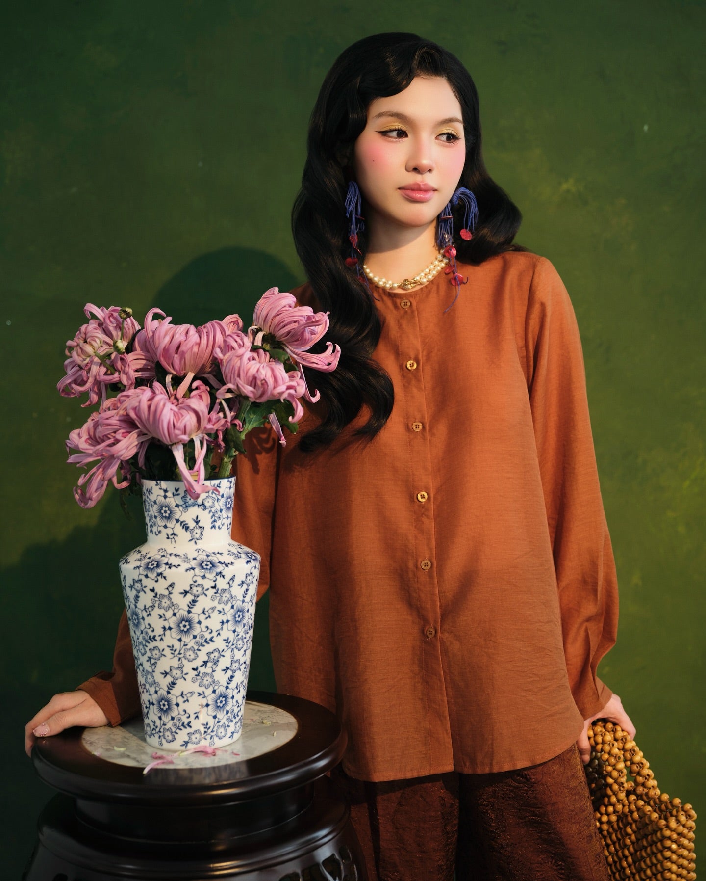 Empty Array - Sơn Trà Ba-Ba Set – Chiffon & Tencel Silk in Burnt Amber - front view in linen in brown by Garderobe