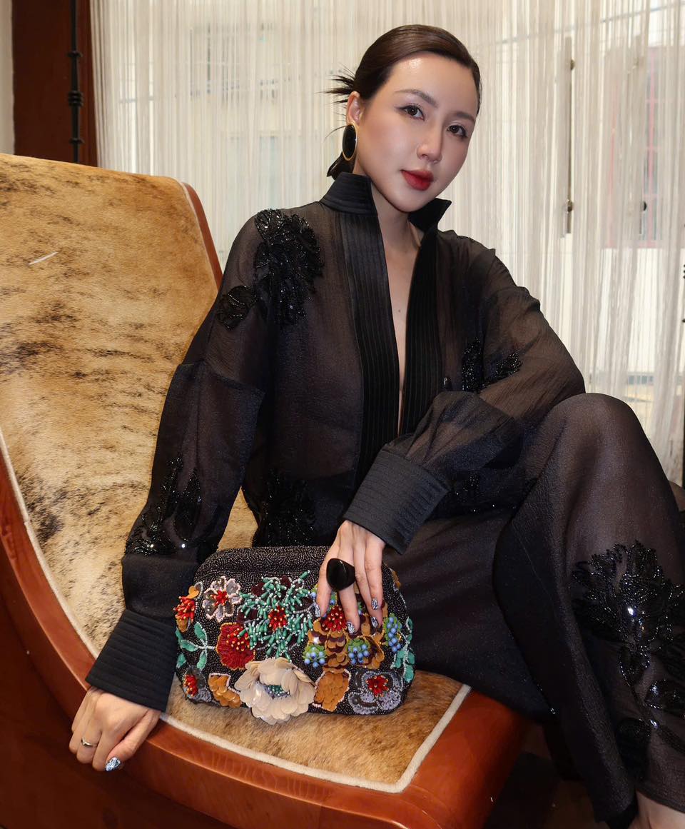 "Ba Bar Heritage" Modernized Bà Ba Set - Luxury Sequined Chiffon & Pleated Silk in Black