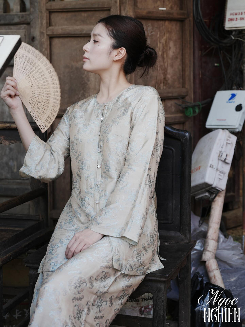 “Nhã Yên” Ba-ba Set – Wormsilk in Sandalwood Mist - styled presentation by Ngọc Nghiên
