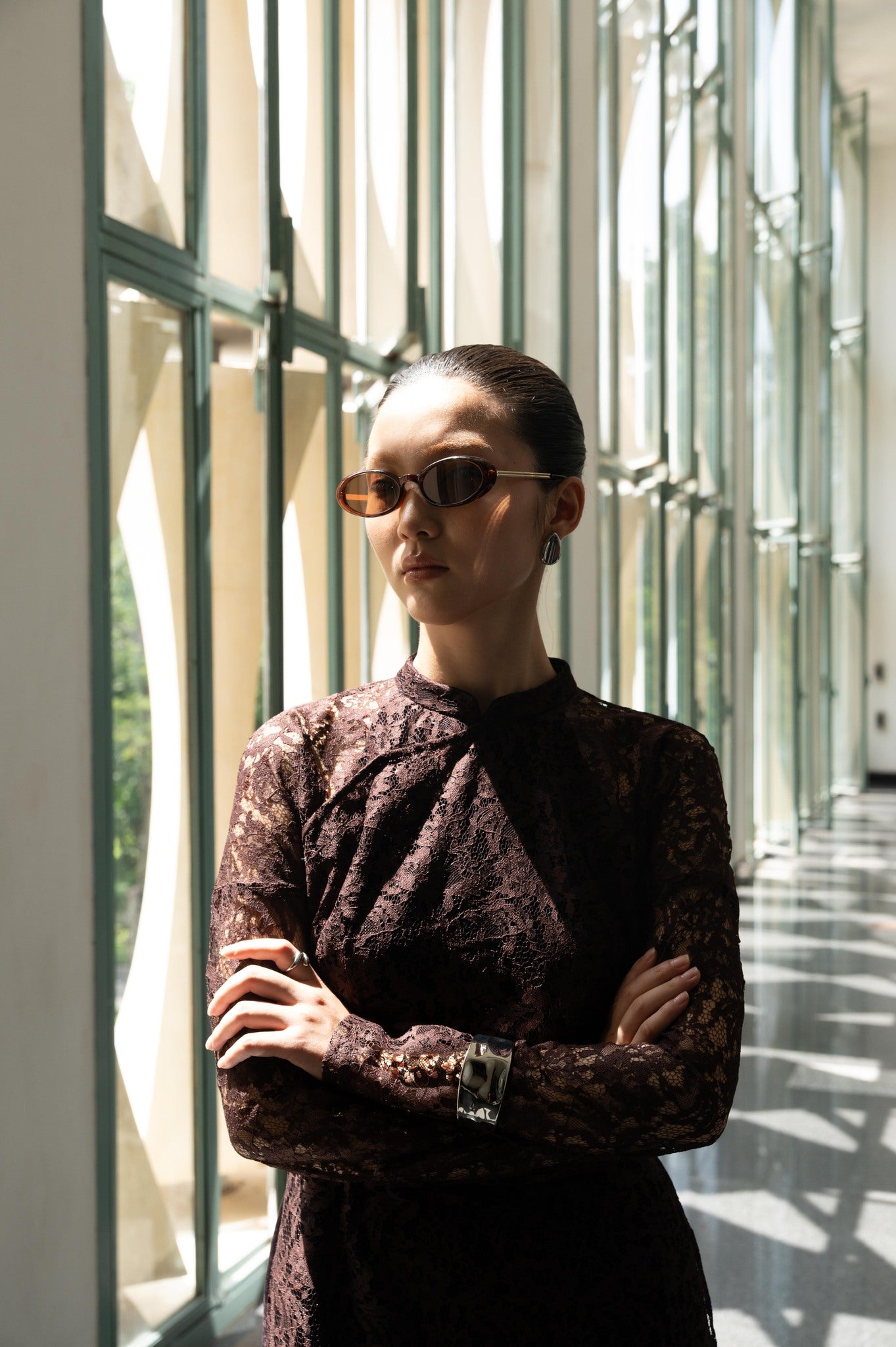 [Limited Edition] "Dusk Serenity" Ao Dai Set – Luxury Lace with velvet pants in Brown