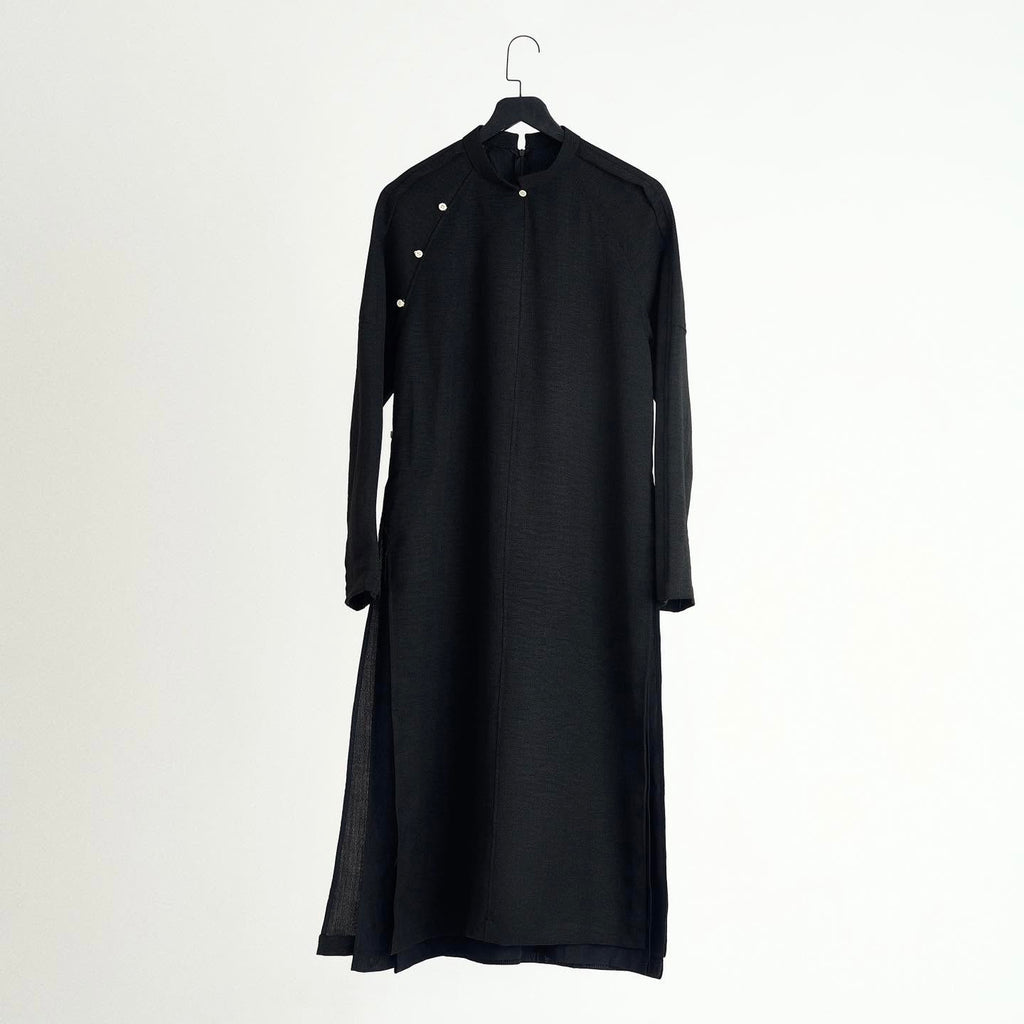 "Mun" Men’s Áo Dài Top - Raw-linen in Noir