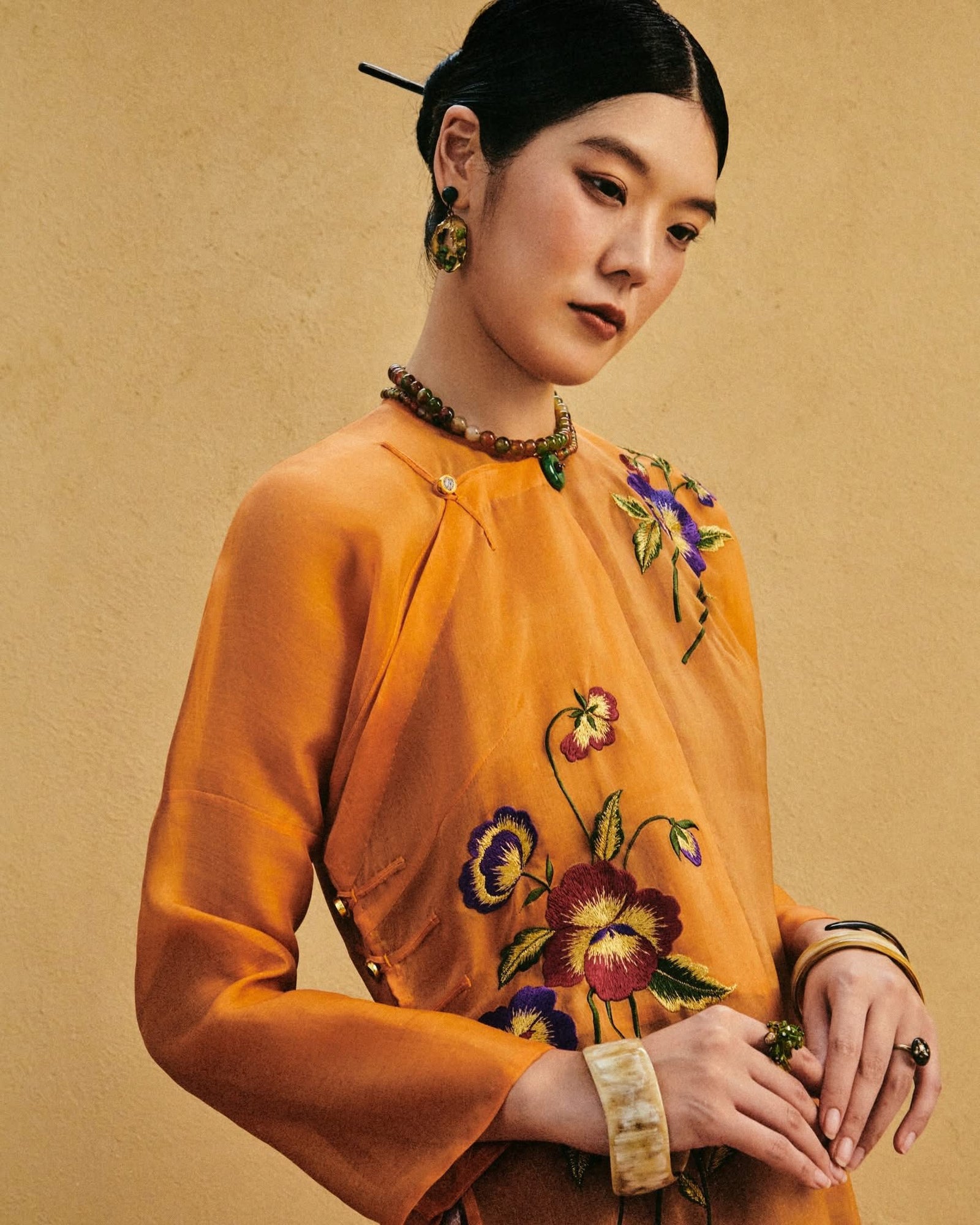 [Limited Edition] "Marigold Reverie" Luxury Ao-dai Set - Dual-layered Hand-Embroidered Organic Organza and Silk Ensemble