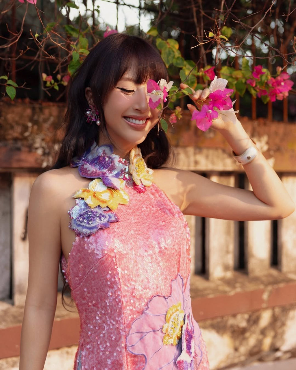 “Tịnh Liên” Luxury Ao-dai Set – Hand-Embellished Sequin in Lotus Blush