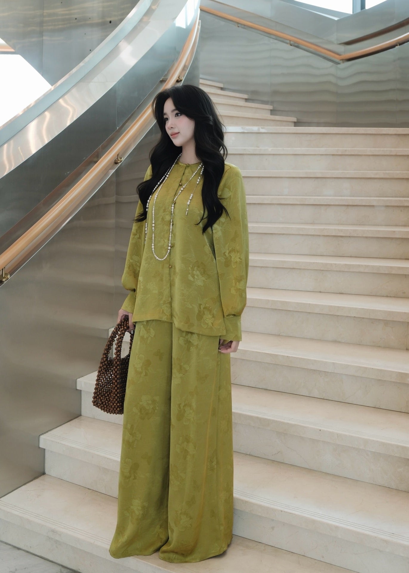 “Lục An” Ba-ba Set – Silk in Moss Green