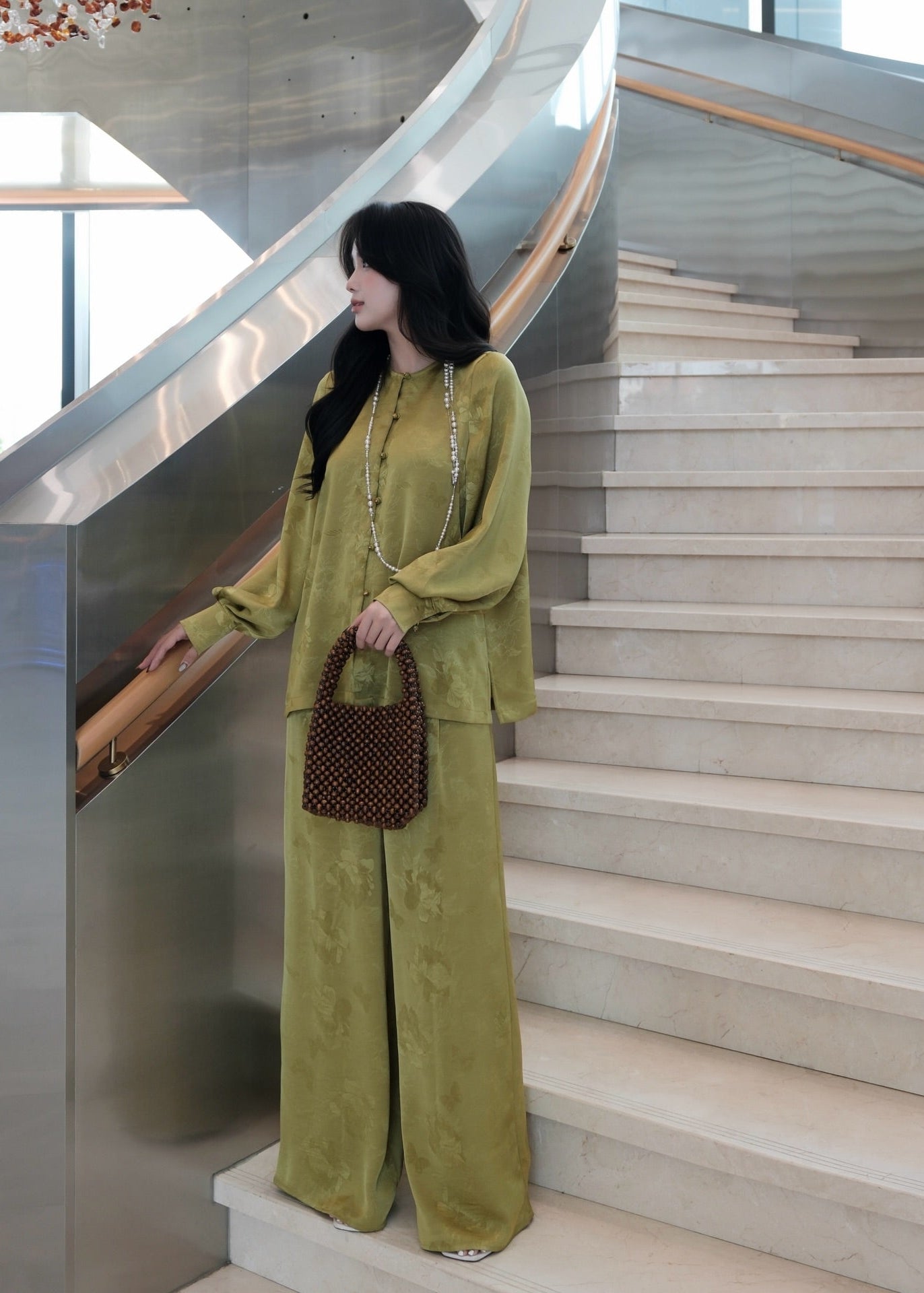 “Lục An” Ba-ba Set – Silk in Moss Green