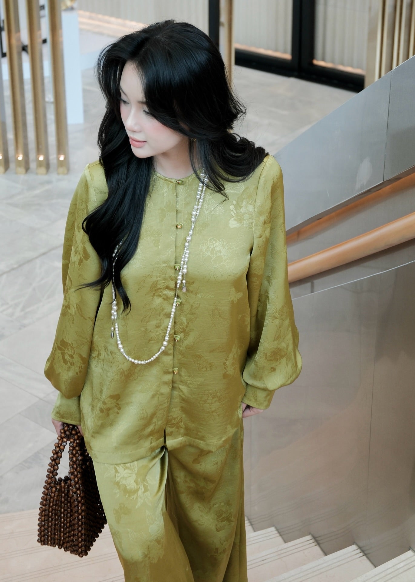 “Lục An” Ba-ba Set – Silk in Moss Green