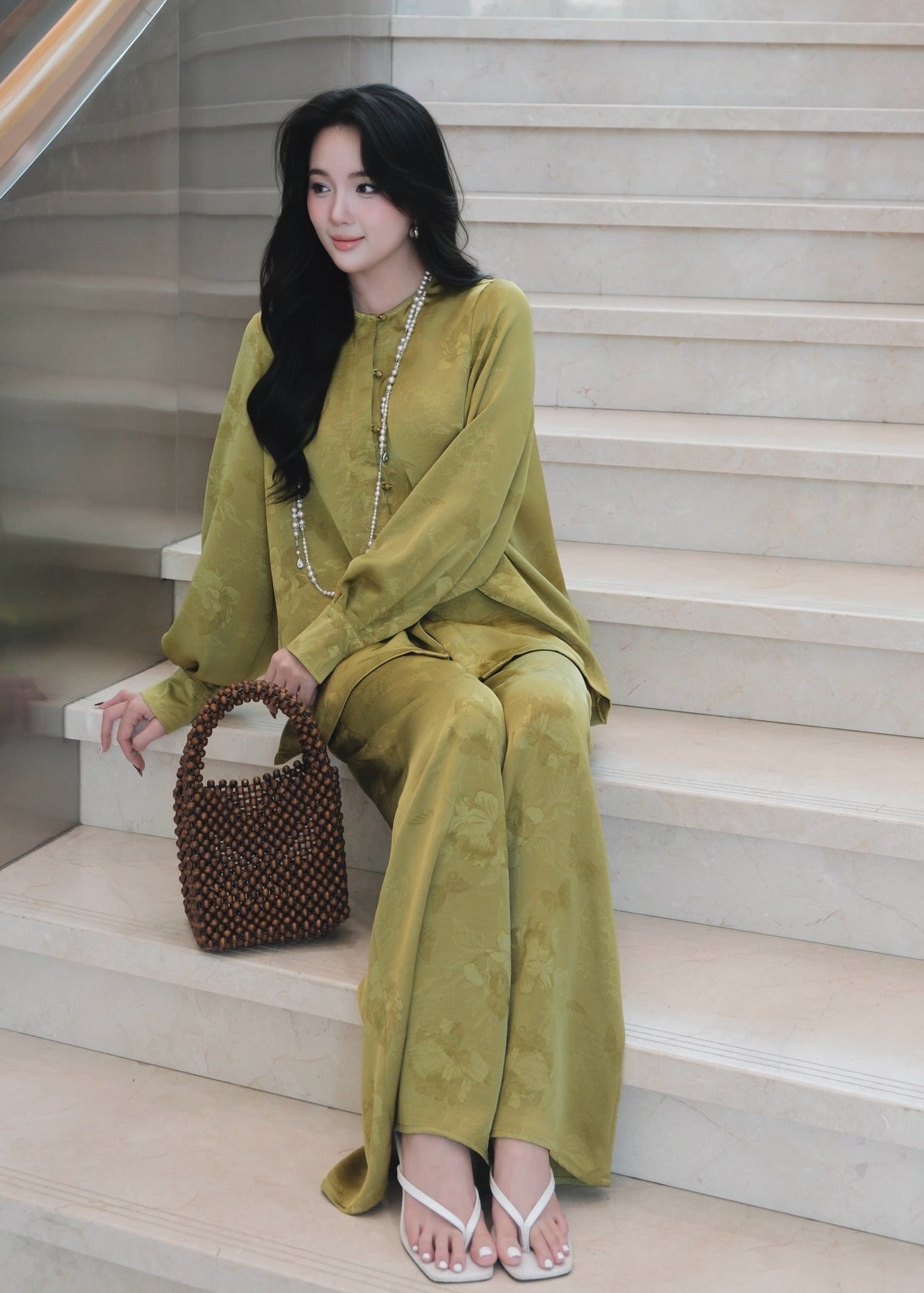 “Lục An” Ba-ba Set – Silk in Moss Green