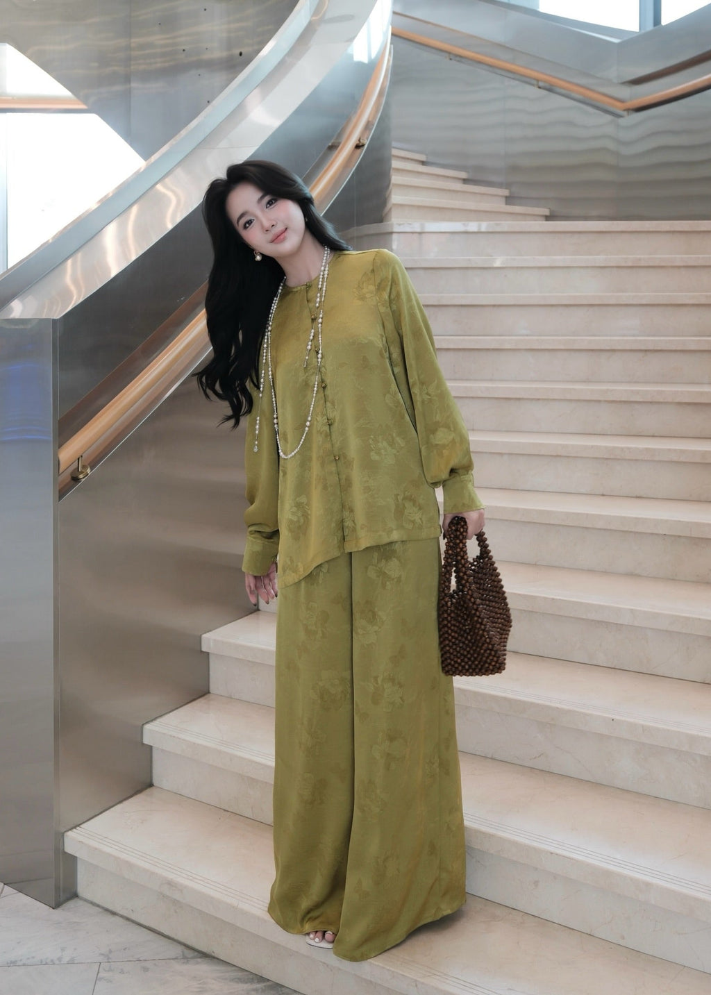 “Lục An” Ba-ba Set – Silk in Moss Green