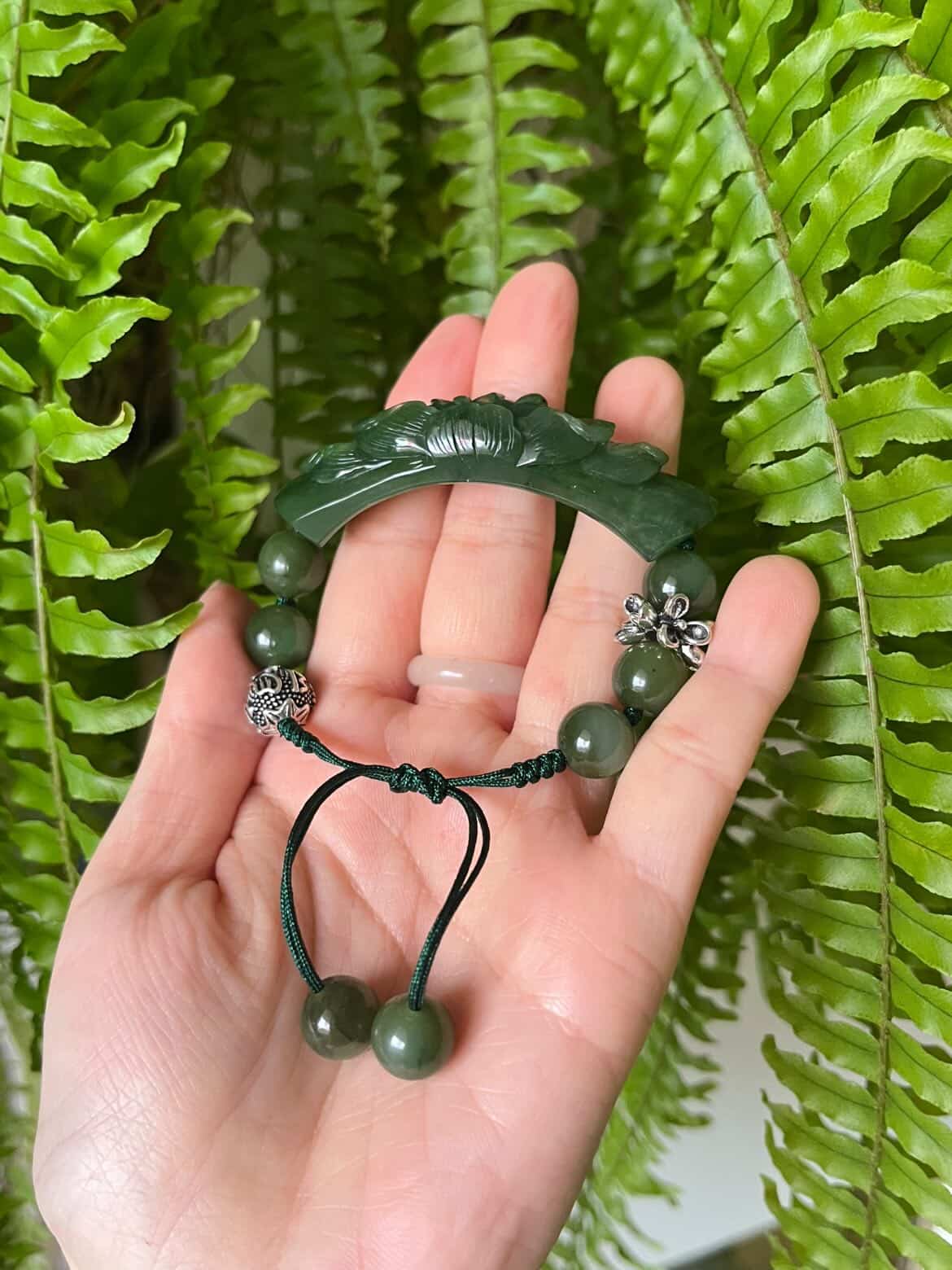 “Imperial Bloom” – Jade Bracelet with Hand-Carved Peony