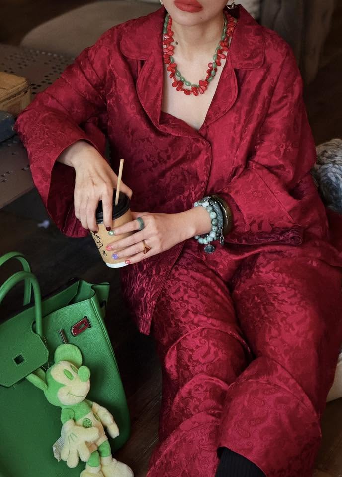 “Nomad Silk” Suit Pajamas – Wormsilk in Crimson Rouge
