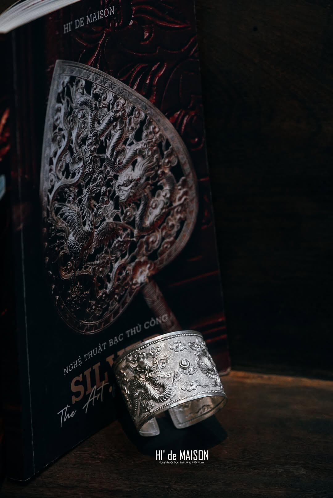 "Long Phụng" – Heritage Dragon & Phoenix Cuff in Pure 99.9% Silver