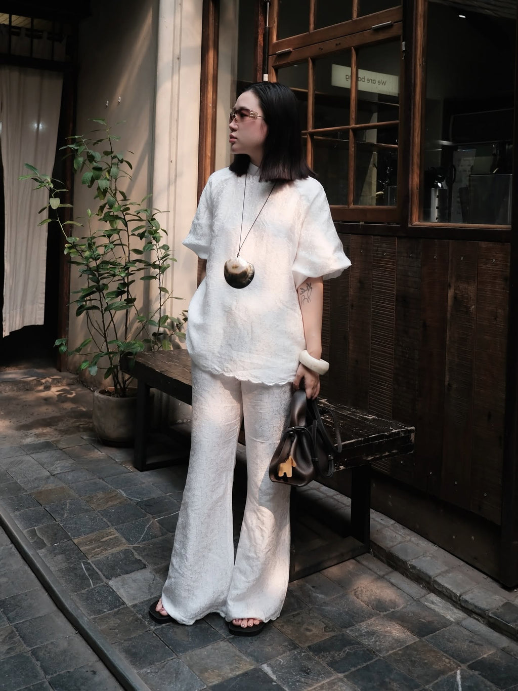 “Bồng Bềnh” Set – Worksilk Ensemble in Pearl White