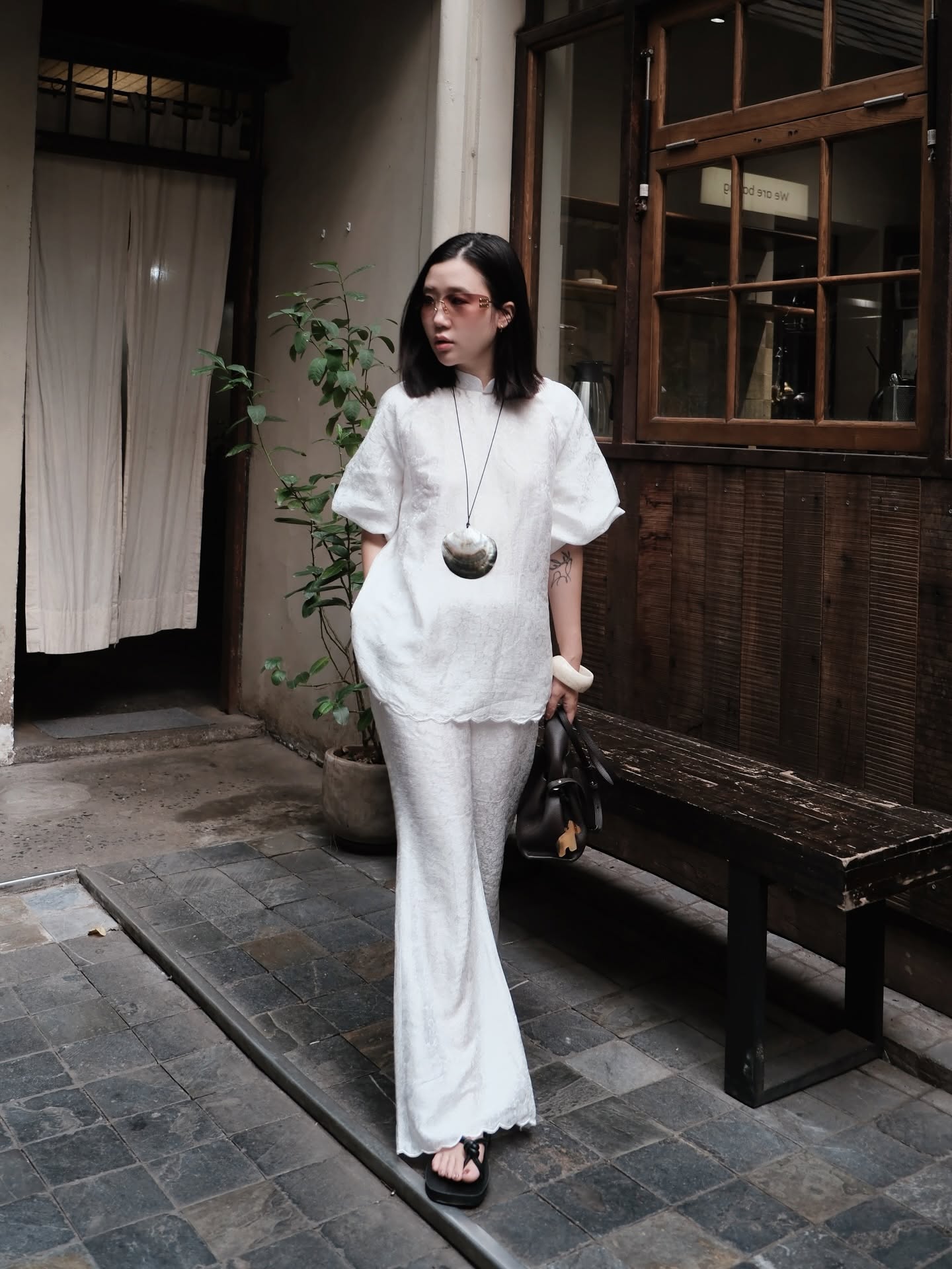 “Bồng Bềnh” Set – Worksilk Ensemble in Pearl White