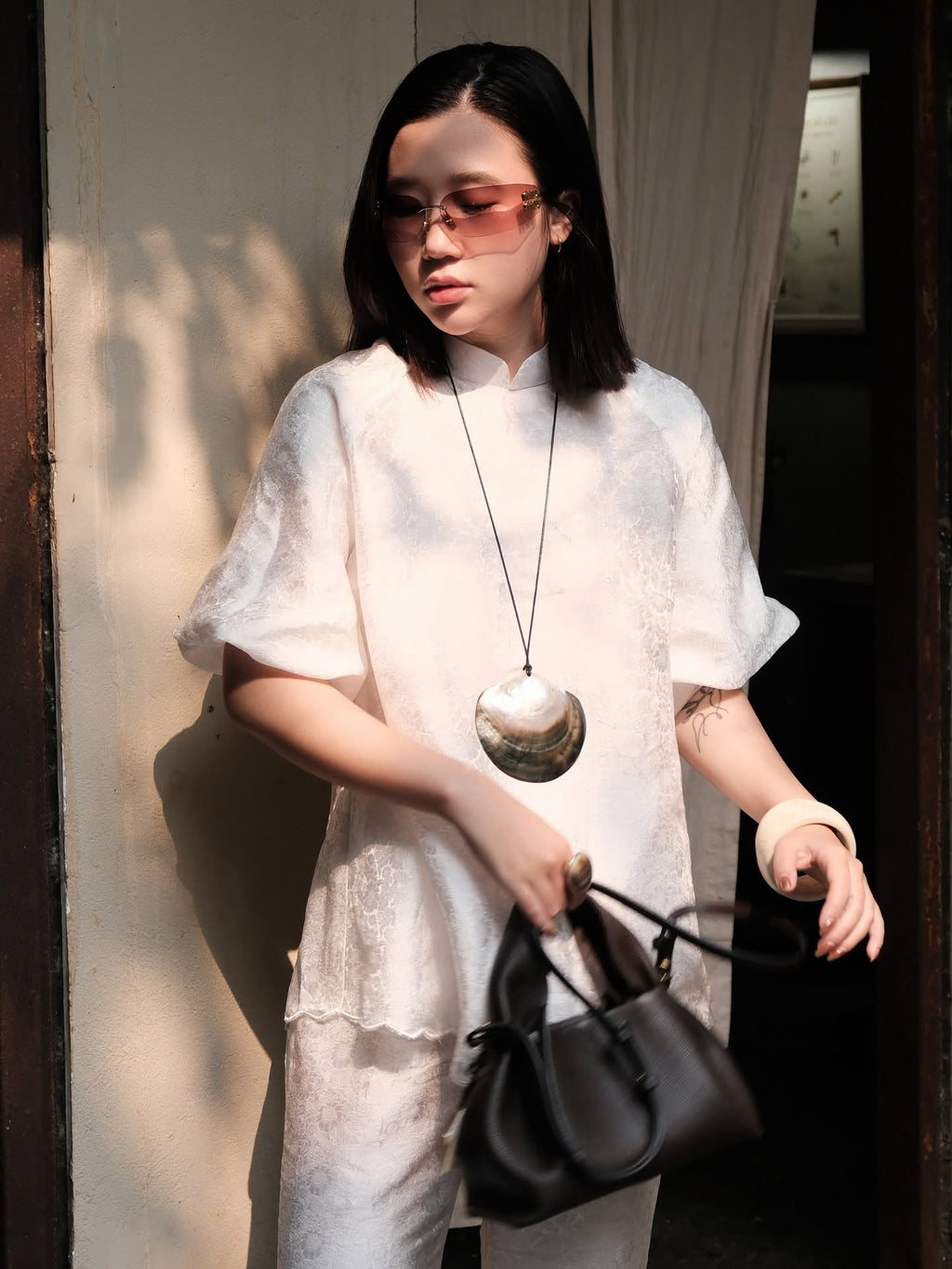 “Bồng Bềnh” Set – Worksilk Ensemble in Pearl White