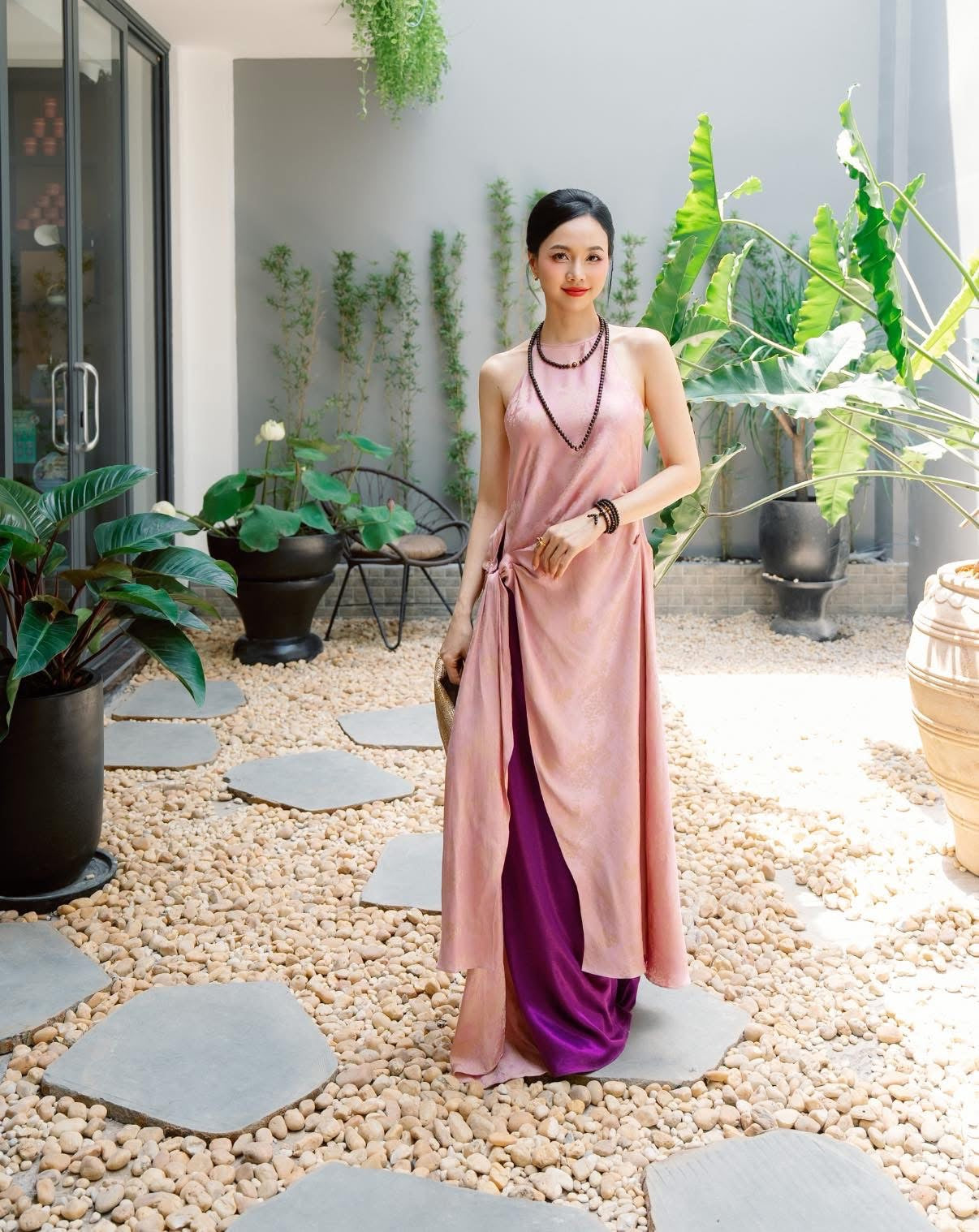“Hiên Vỹ” Tunic Set – Hangzhou Silk Tunic Set in Dusklight Orchid