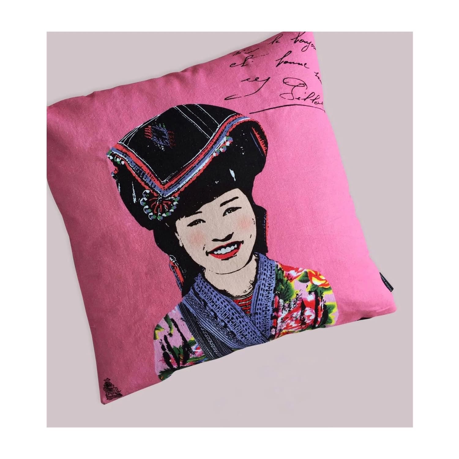 Heritage Portrait Cushion Covers – 45x45 cm - Miss Anh (Yellow) - flat lay display by Bat-trang
