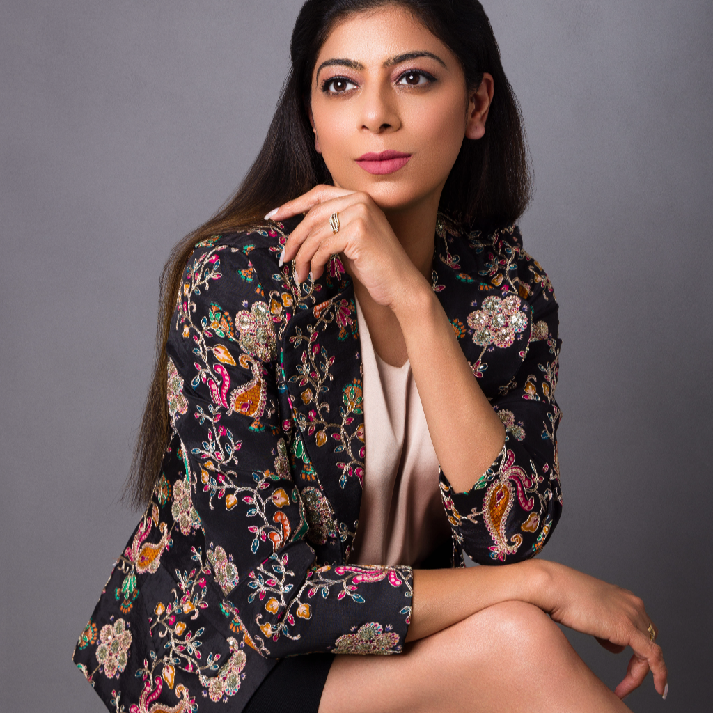 Vietnamese Embroidery - Chandni - Heritage Floral Silk Jacket in Midnight Black - front view in black by Indian Heritage