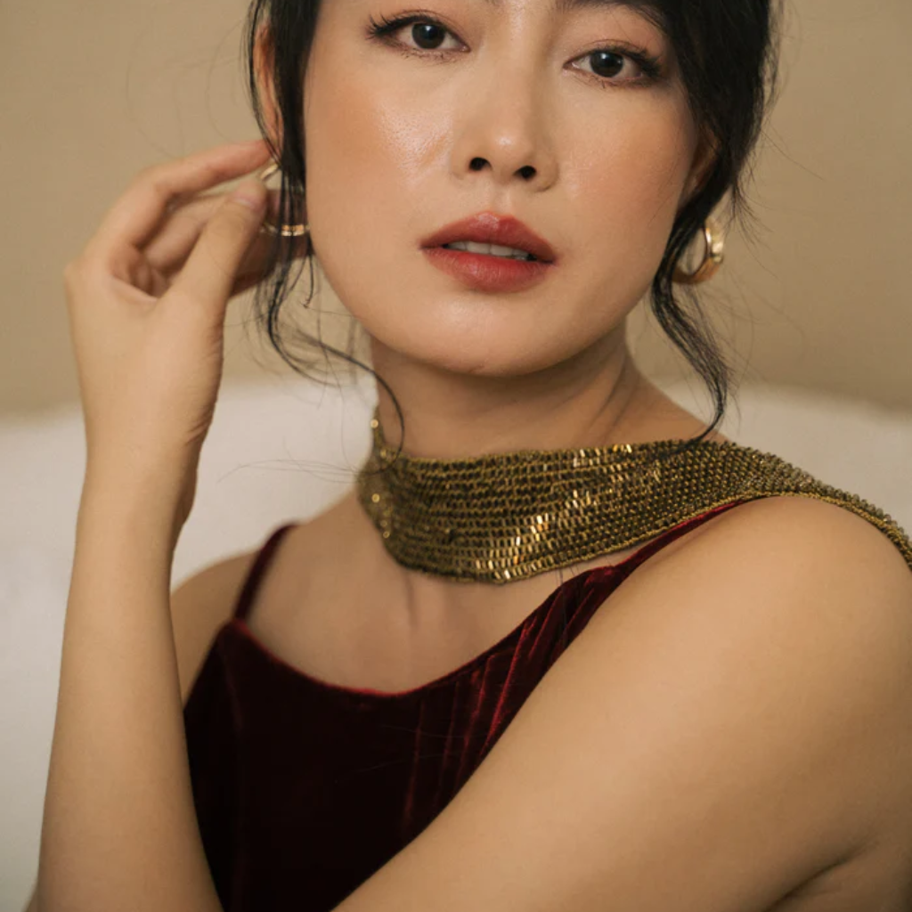 Rumi - Embroidered Suede dress - front view in velvet in maroon by Huulala
