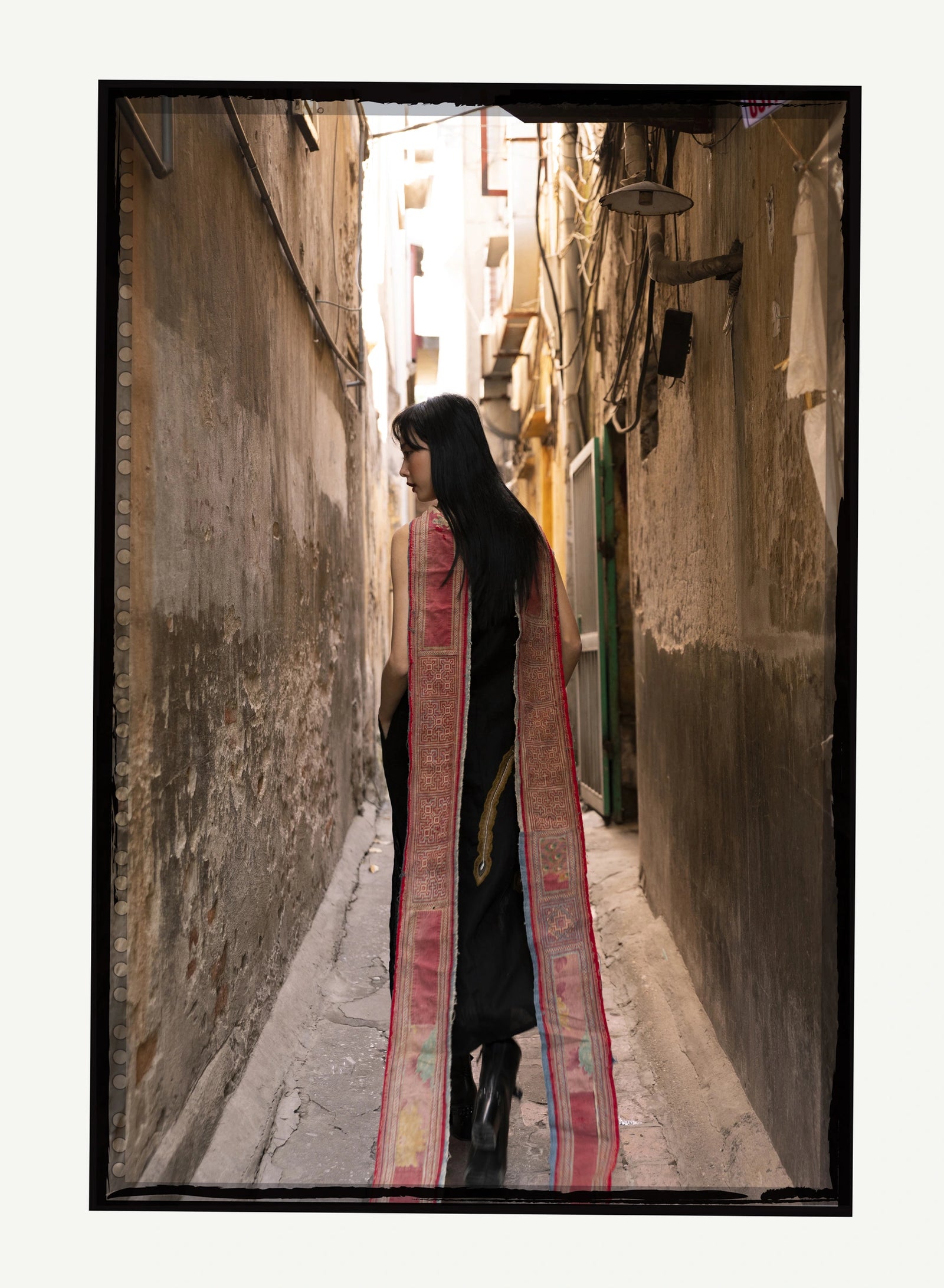 Vietnamese Embroidery - “Phoenix Aria” Embroidered Linen Dress - back view in silk in black by Huulala