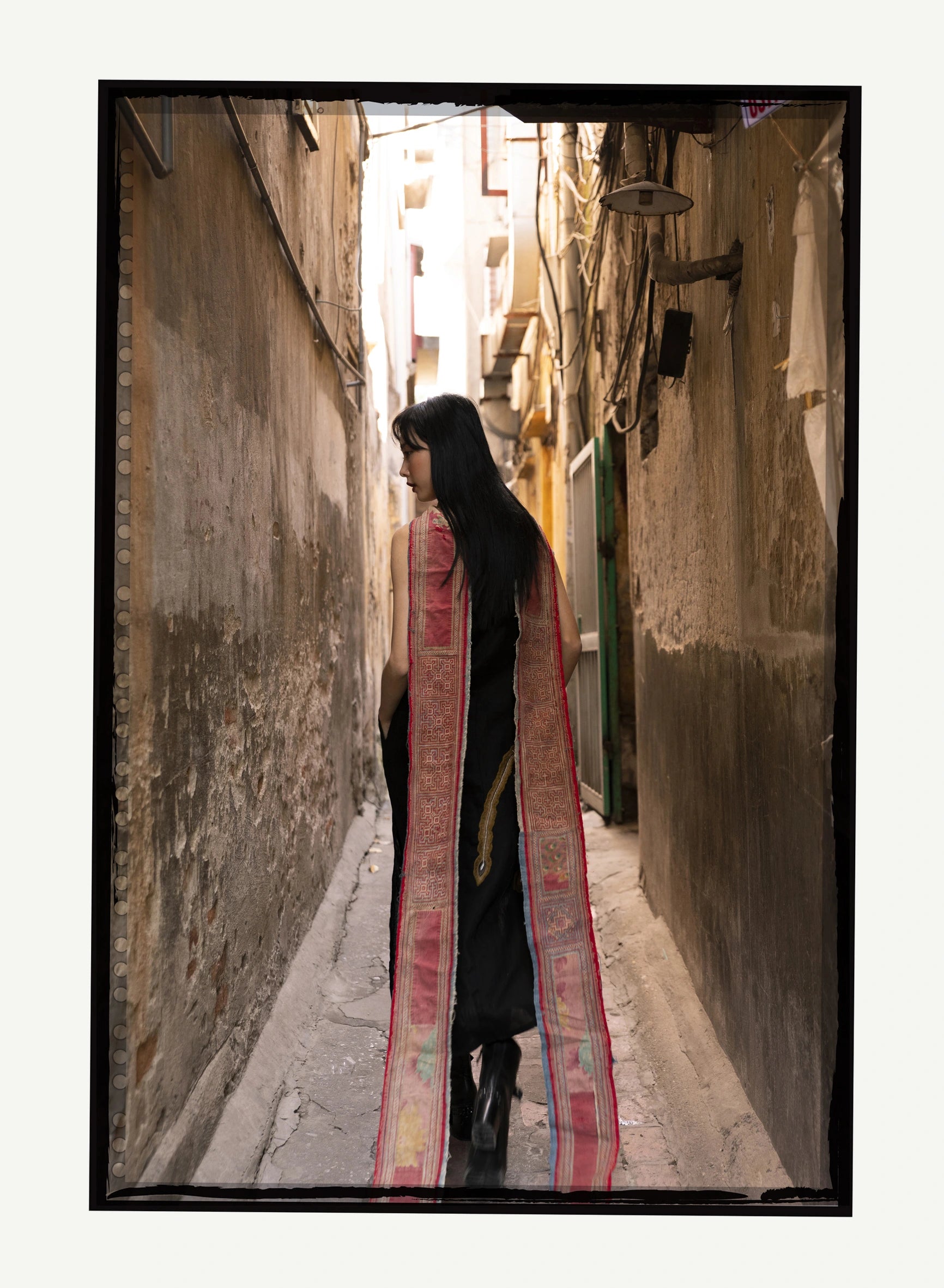 “Phoenix Aria” Embroidered Linen Dress in Black by Huulala - back view showing intricate embroidered details and premium linen, premium Vietnamese embroidered linen clothing