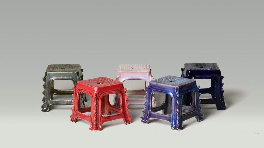 Bat Trang Ceramics -  Dragon Street Ceramic Stool in Red