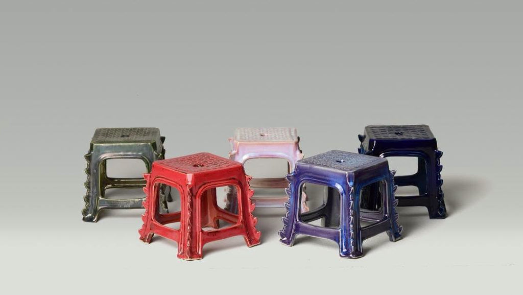 Bat Trang Ceramics -  Dragon Street Ceramic Stool in Cobalt