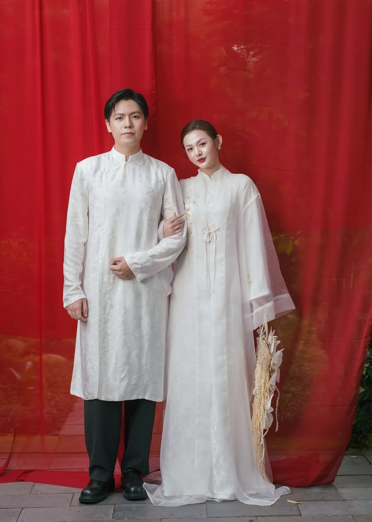 "An Nam Heritage" Double-Layer Men’s Áo Dài Top - Premium Wormsilk in Ivory White