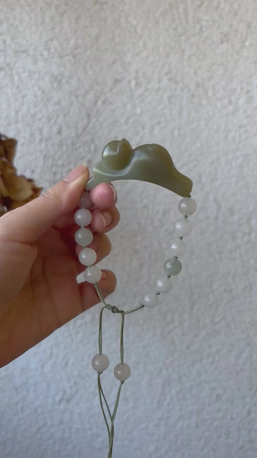Traditional Motif - Fortune's Embrace – Nephrite Jade Lucky Cat Bracelet - front view in green by L'Orient Haus
