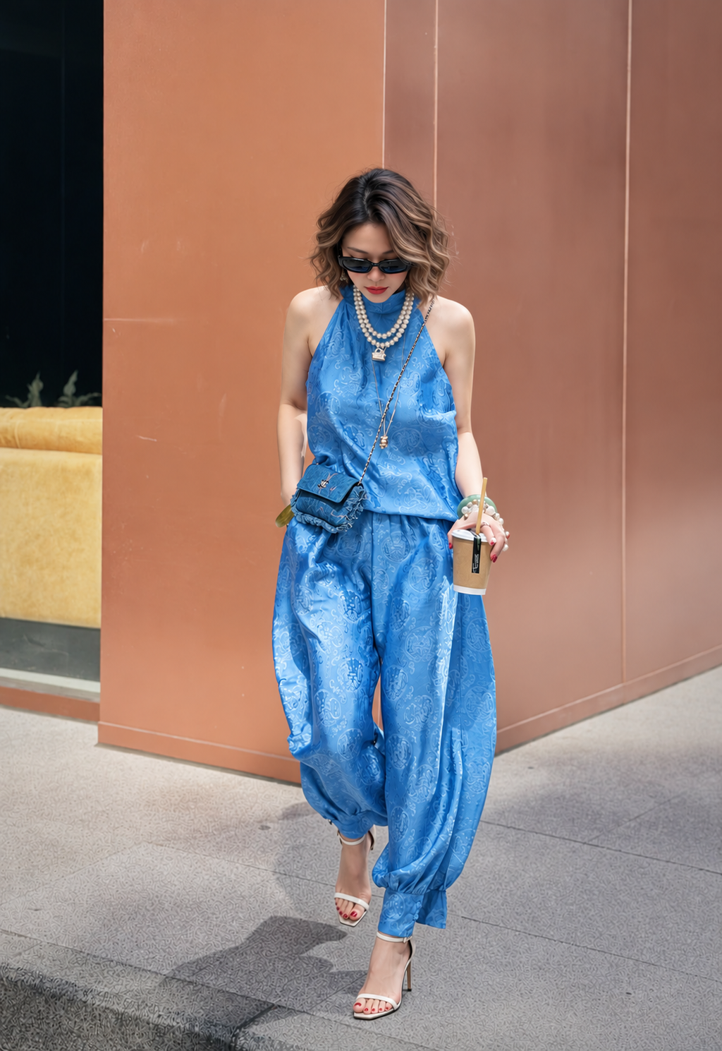 “Azure Ease” Set – Wormsilk Halter Top & Balloon Trouser Set in Celestial Blue