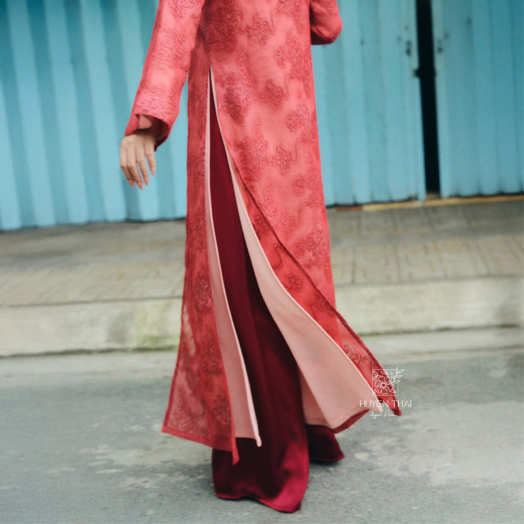 Giai Ky Cardigan – Embroidered Lace in Light Purple - side profile by Huyen Thai Collection